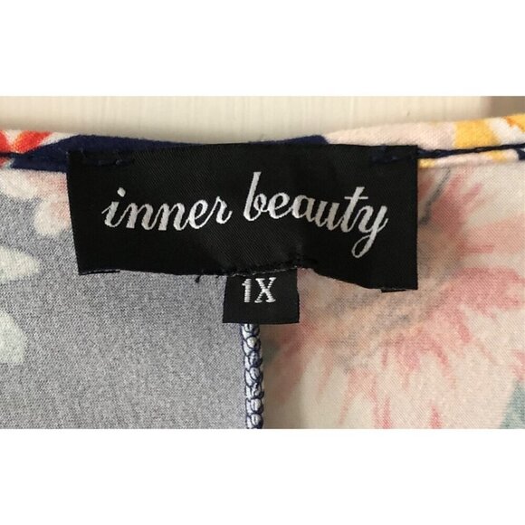 NWOT Women's Inner Beauty Plus Size 1X Flower Print Cropped Top Ruffle Sleeve Bl - Picture 5 of 7